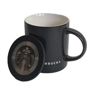 Starbucks 2010 Embossed Coffee Mug Cup 14 oz Black w/Lid